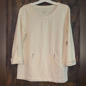 Karen Scott Cream Sweatshirt with Zipper Pockets 3/4 Sleeve Womens Medium